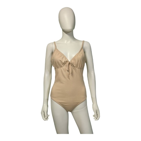 Missguided Ruched Bust Bow Detail Strappy Bodysuit Sand 6 - Picture 1 of 5
